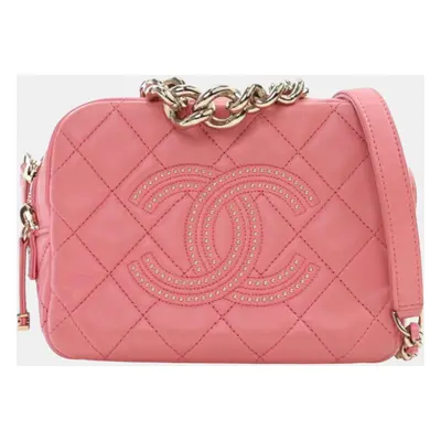 Chanel Pink Quilted Lambskin Studded Beauty Begins Camera Bag