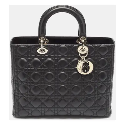 Dior Black Cannage Leather Lady Dior Tote