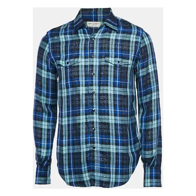 Saint Laurent Blue/Metallic Lurex Plaid Flannel Shirt