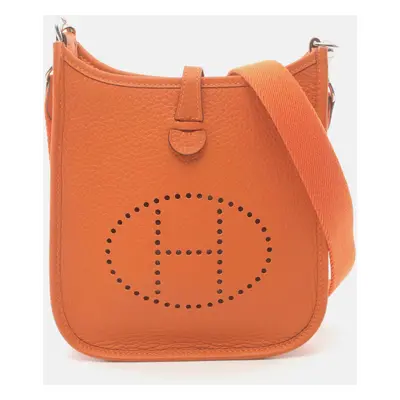 Hermes Orange Leather Evelyne TPM Crossbody Bag