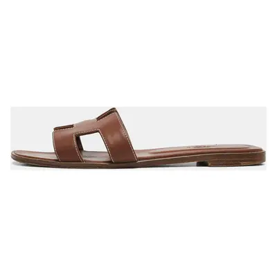 Hermes Brown Leather Oran Flat Slides Size