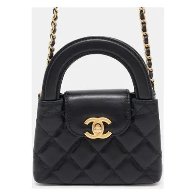 Chanel Black Aged Calf Leather Mini Chain Clutch Shoulder Bag