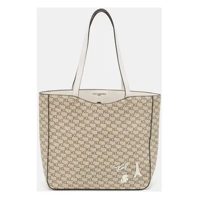 Karl Lagerfeld Taupe/White Monogram Coated Canvas Tote