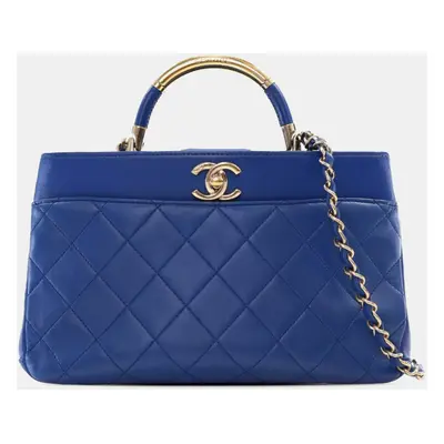 Chanel Blue Small Quilted Lambskin Carry Chic Satchel