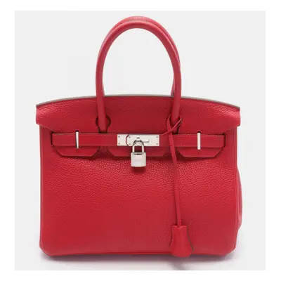 Hermes Red Verso Leather Birkin Tote Bag