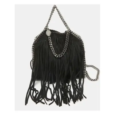 Stella McCartney Black Faux Suede Falabella Fringe Shoulder Bag