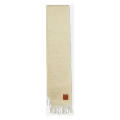 Loewe Cream Leather Trim Mohair & Wool Scarf