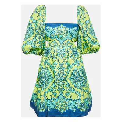 Zimmermann Green Printed Linen Cut-Out Nina Mini Dress