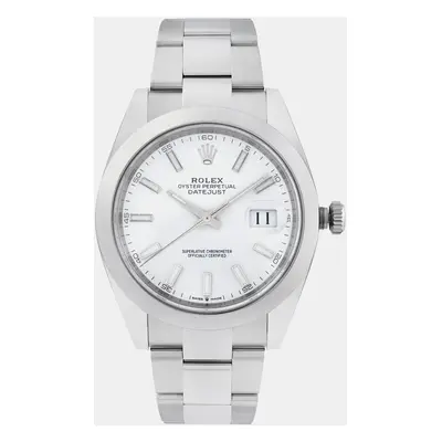 Rolex White Stainless Steel Datejust Automatic Men's Wristwatch mm