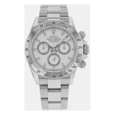 Rolex White Stainless Steel Cosmograph Daytona Automatic Men's Wristwatch mm