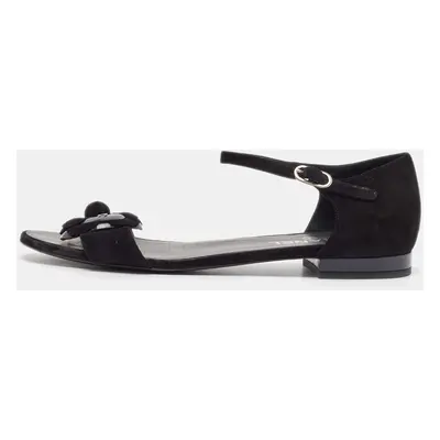 Chanel Black Suede Ankle Strap Flat Sandals Size