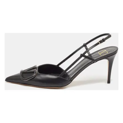 Valentino Black Leather Escape V logo Slingback Pumps Size