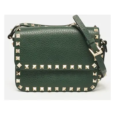 Valentino Green Leather Rockstud Flap Shoulder Bag