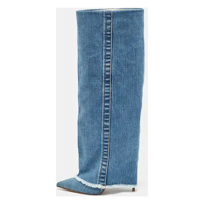 Le Silla Blue Denim Andy Knee Length Boots Size