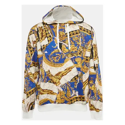 Versace Blue Baroque Print Cotton Knit Hoodie