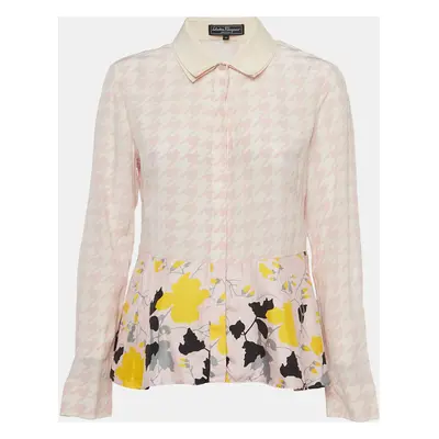 Salvatore Ferragamo Pink Print Silk Peplum Shirt Blouse