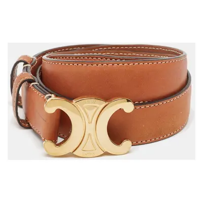 Celine Brown Leather Triomphe Logo Buckle Belt