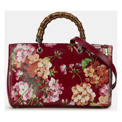 Gucci Red Leather Medium Blooms Bamboo Shopper Bag