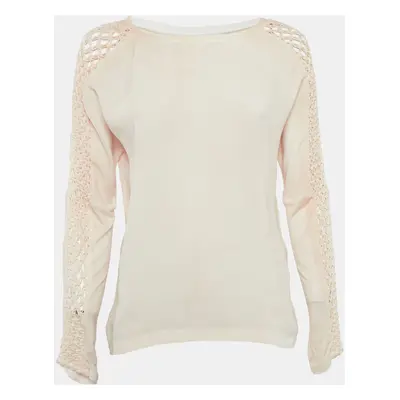 Maje Beige Crepe Sleeve Macrame Detail Top