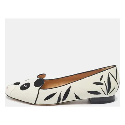 Charlotte Olympia White/Black Velvet Panda Ballet Flats Size