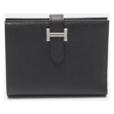 Hermes Black Leather Compact Bearn Short Wallet