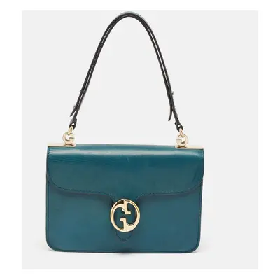 Gucci Teal Blue Leather Medium Flap Top Handle Bag