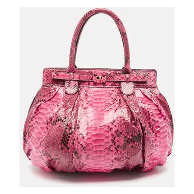 Zagliani Pink/Black Python Puffy Hobo