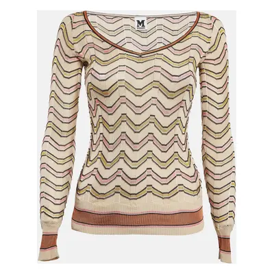 M Missoni Chevron Pattern Knit V-Neck Sweatshirt