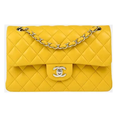 Chanel Yellow Lambskin Small Classic Double Flap Shoulder Bag