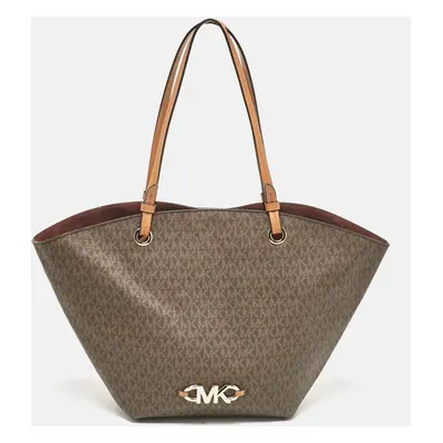 Michael Kors Dark Brown Signature Coated Canvas and Leather Izzy Tote