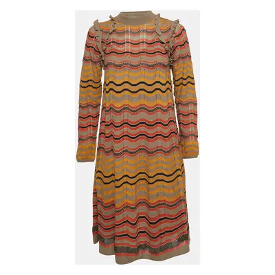 M Missoni Multicolor Patterned Knit Ruffled Midi Dress