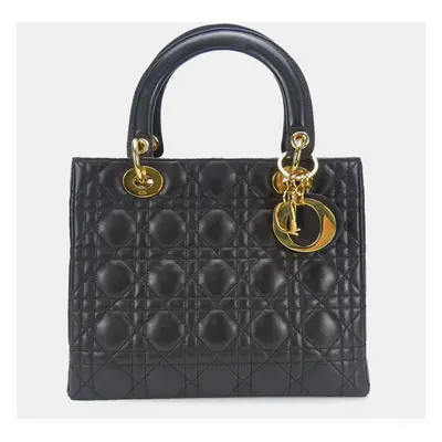 Dior Black Lambskin Leather Lady Dior Handbag