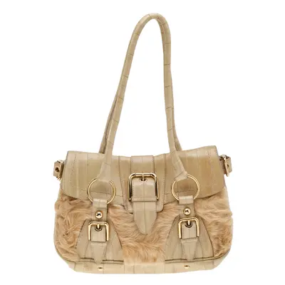 Dolce & Gabbana Beige Eel Leather and Fur Satchel