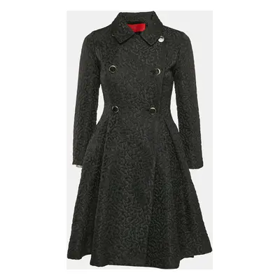 CH Carolina Herrera Black Textured Jacquard Double Breasted Coat