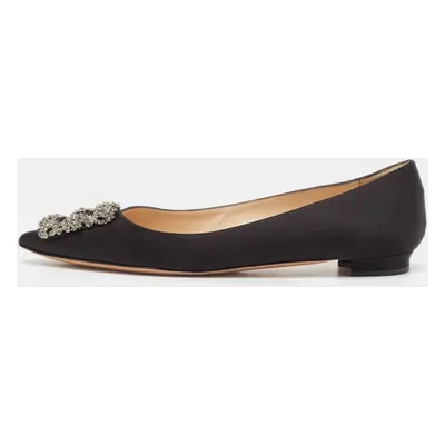 Manolo Blahnik Black Satin Hangisi Ballet Flats Size 37.5