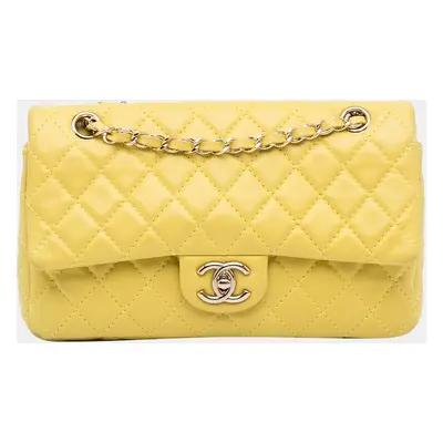 Chanel Yellow Medium Classic Double Stitch Calfskin Double Flap