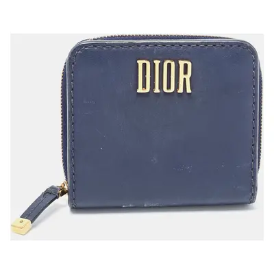 Dior Navy Blue Leather Dior D Fence Zip Wallet