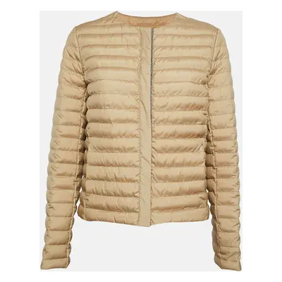 Brunello Cucinelli Beige Silk Monili Detail Down Jacket