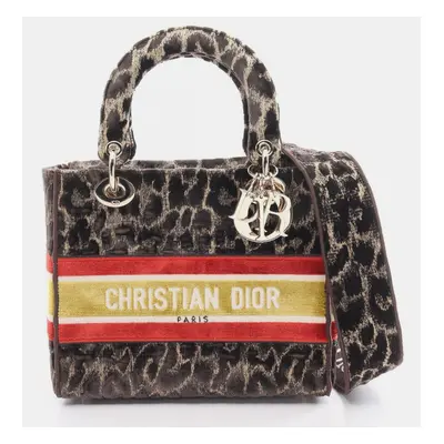 Christian Dior Brown Multicolor Fabric Lady D-Lite Medium Handbag