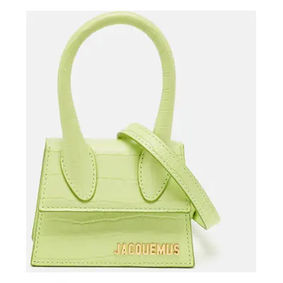 Jacquemus Green Croc Embossed Leather Mini Le Chiquito Top Handle Bag