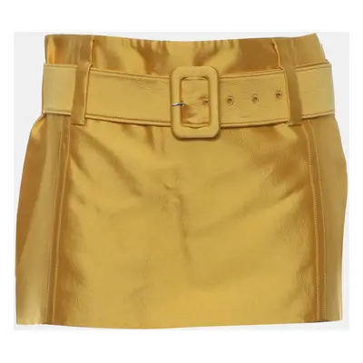 Prada Yellow Silk, Wool Belted Mini Skirt IT Women