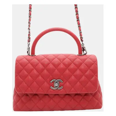 Chanel Red Caviar Leather Matelasse Coco Handle Bag