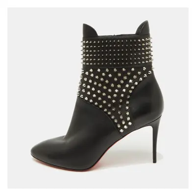 Christian Louboutin Black Leather Hongroise Spike Ankle Length Boots Size