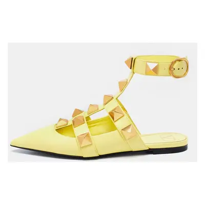 Valentino Lime Yellow Roman Stud Ankle Cuff Flats Size