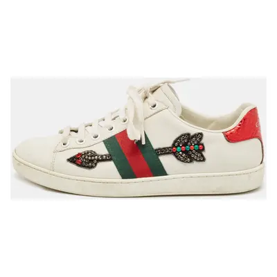 Gucci White Leather Embellished Arrow Ace Sneakers Size