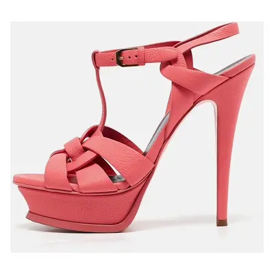 Saint Laurent Pink Leather Tribute Sandals Size 37.5