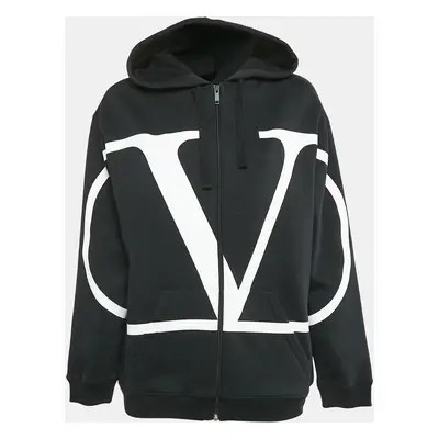 Valentino Black Vlogo Print Cotton Zip Up Hoodie