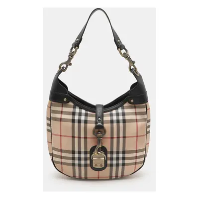 Burberry Beige/Black Leather and House Check PVC Hobo