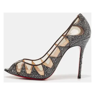 Christian Louboutin Grey Suede and PVC Crystal Indera Pumps Size 37.5