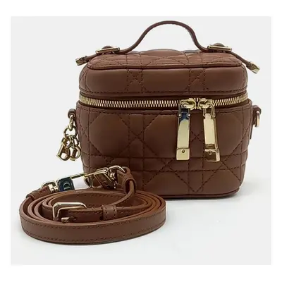 Dior Brown Leather Cannage Micro Vanity Bag